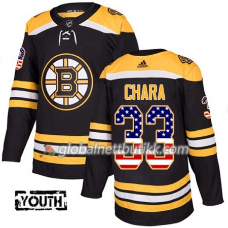 Boston Bruins Hockeydrakt Zdeno Chara 33 2017-2018 USA Flag Fashion Svart Adidas Authentic - Barn